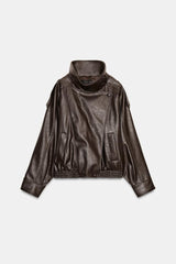 Sabine | Faux Leather Bomber Jacket