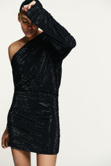 Noemi | Asymmetric Sparkle Mini Dress