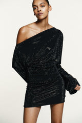 Noemi | Asymmetric Sparkle Mini Dress