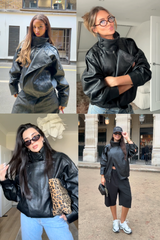 Layla | Faux Leather Bomber Jacket