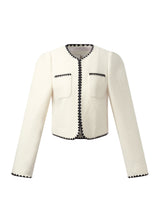 100% Wool Contrast Trim Women Crop Jacket GOELIA