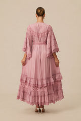 Elara | Pink Floral Lace Layered Midi Dress