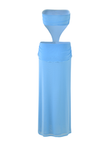 The KYNLEE DRESS - BLUE by TIGERMIST is a strapless two-piece set in sky blue, featuring a bandeau top and high-waisted sheer skirt. It boasts a smooth, flowy texture, relaxed fit, and gold floral metal accents.