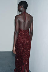 Vivienne | Sequin Halter Maxi Dress