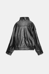 Sabine | Faux Leather Bomber Jacket