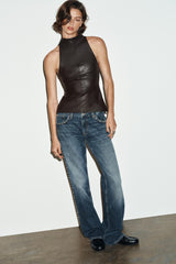 Mara | Faux Leather Halter Top