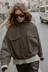 Noa | Chic Herringbone Bomber Jacket
