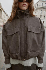 Noa | Chic Herringbone Bomber Jacket
