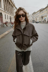 Noa | Chic Herringbone Bomber Jacket