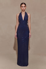 Celeste | Halter Diamante Maxi Dress