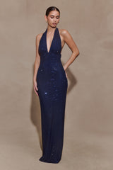 Celeste | Halter Diamante Maxi Dress