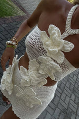Margaret | Halter Knit Floral Mini Dress