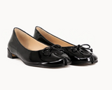 Orielle | Black Leather Split-Toe Tabi Fold Ballerina Flats